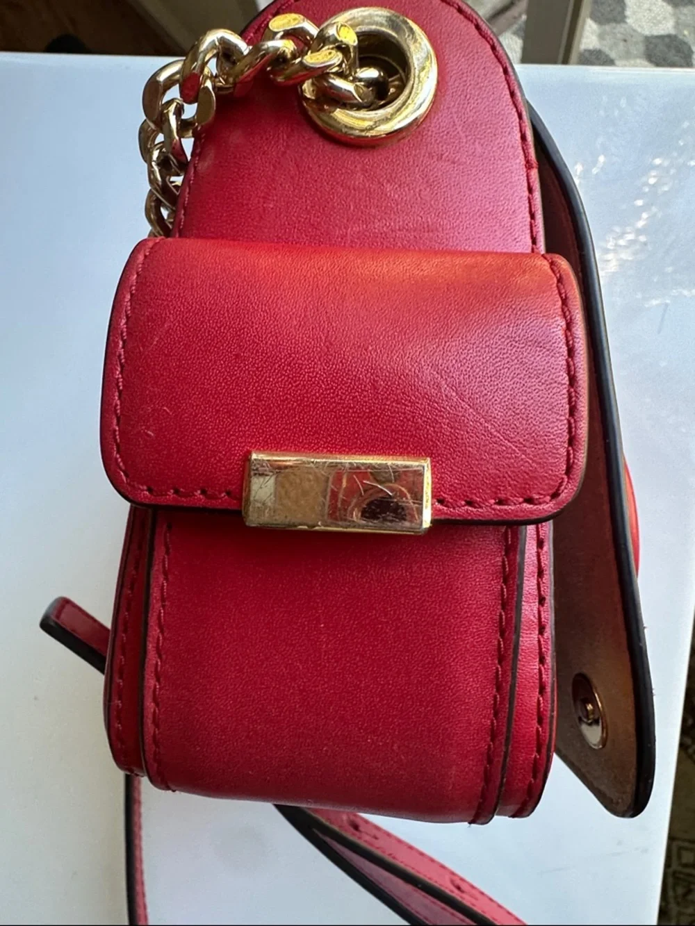 Michael Kors Red Leather Crossbody with Gold Ring Detail - Picture 5 of 12